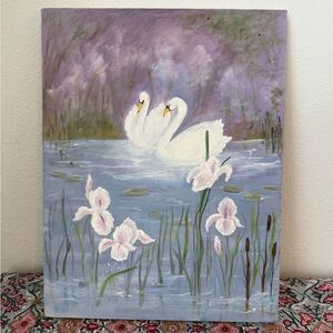 Artwork- Elegant Swan Lake Canvas Art in Purple and White